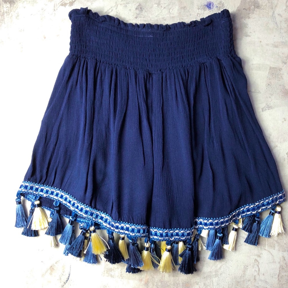 Surf Gypsy navy tassel mini skirt Size M